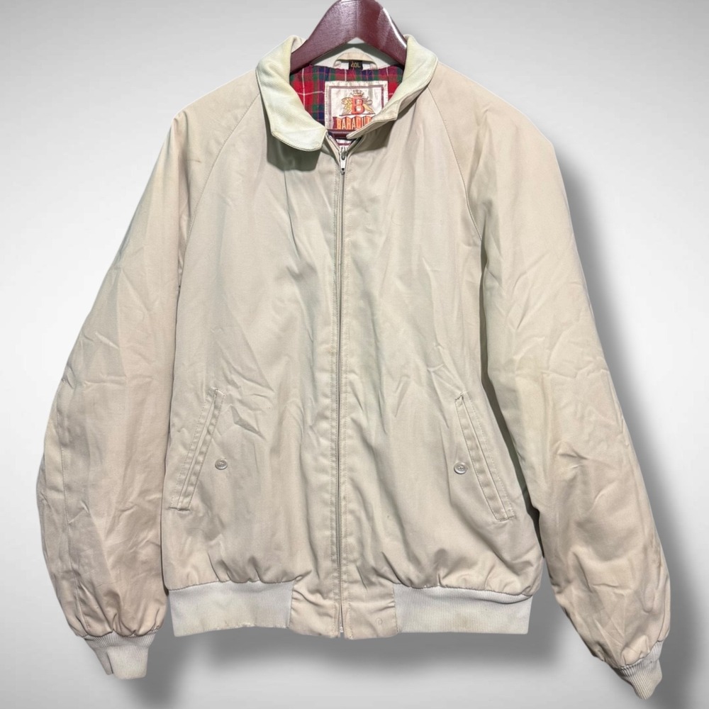 Baracuta Jacket Men's Medium Herrington Solid Beige Stained Full Zip Flannel